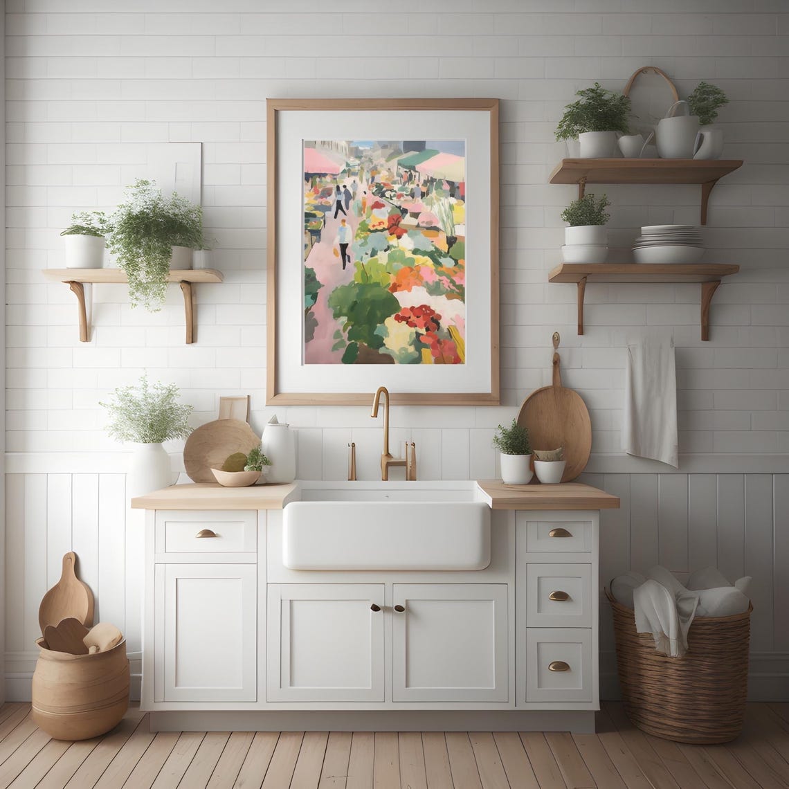 Colorful Flower Market Print France Street Abstract Watercolor Travel Poster Fine Art - Image 2