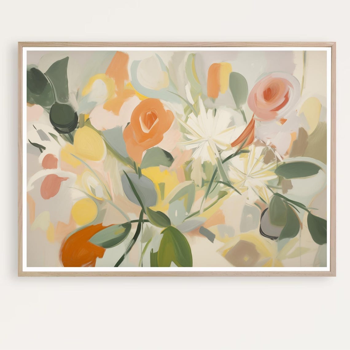 Abstract Floral Bouquet Roses Painting Peach White Flowers Poster