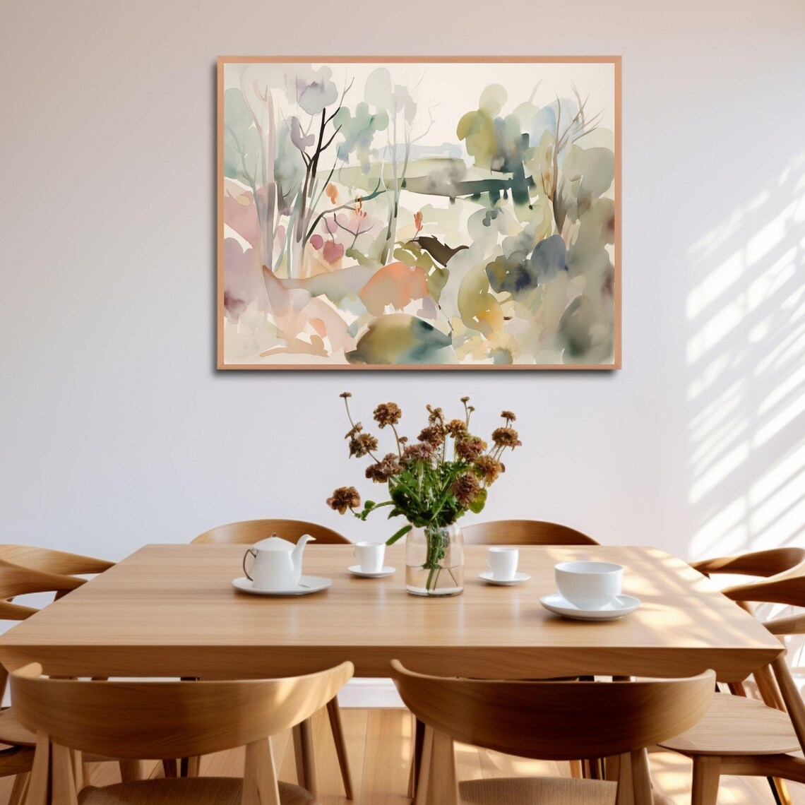 Soft Watercolor Woodland Abstract Painting Sage Peach Botanical Poster - Image 4