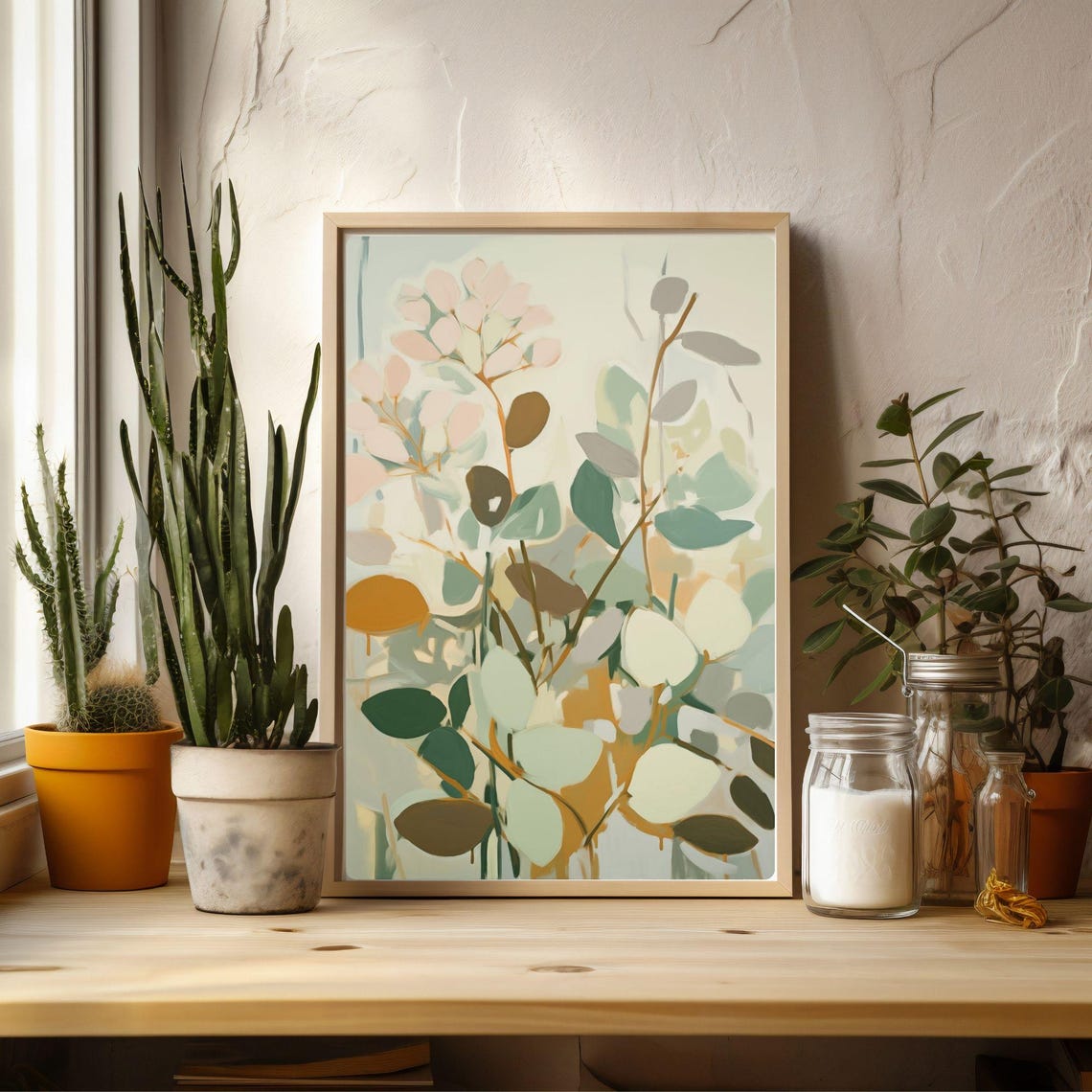 Soft Eucalyptus Branches Watercolor Painting Neutral Botanical Poster - Image 2