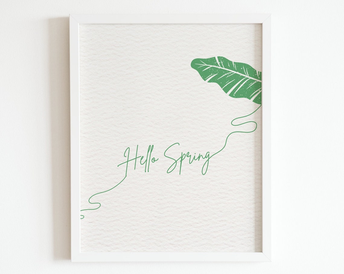 Hello Spring Green One Line Leaf Botanical Minimal Spring Print - Image 3