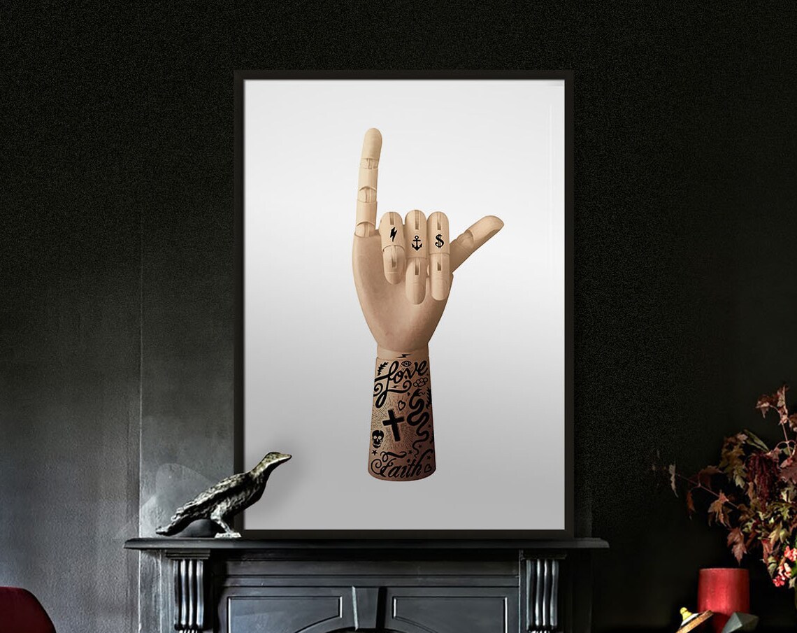 Tattoo Artist Hand Print Art, Studio Skull