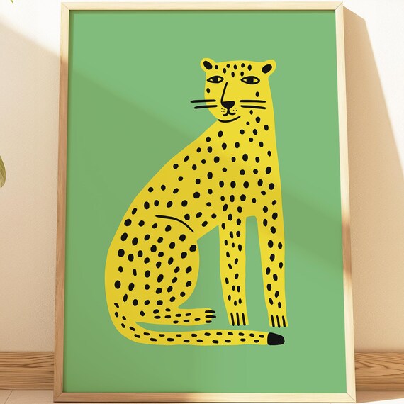 Cute Cheetah Nursery Jungle Safari Kids Room Animal Illustration Poster