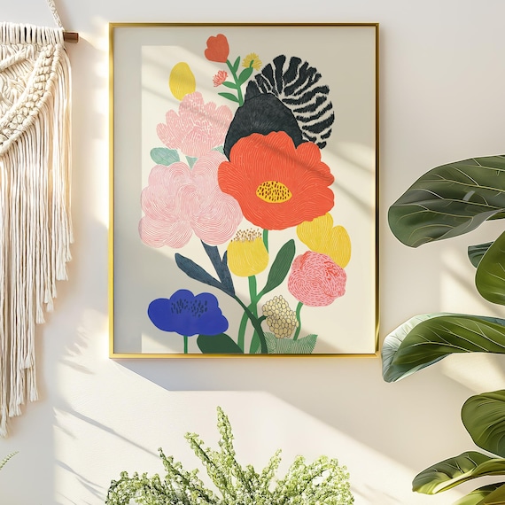 Bold Abstract Botanical Bouquet Modern Colorful Floral Art Poster
