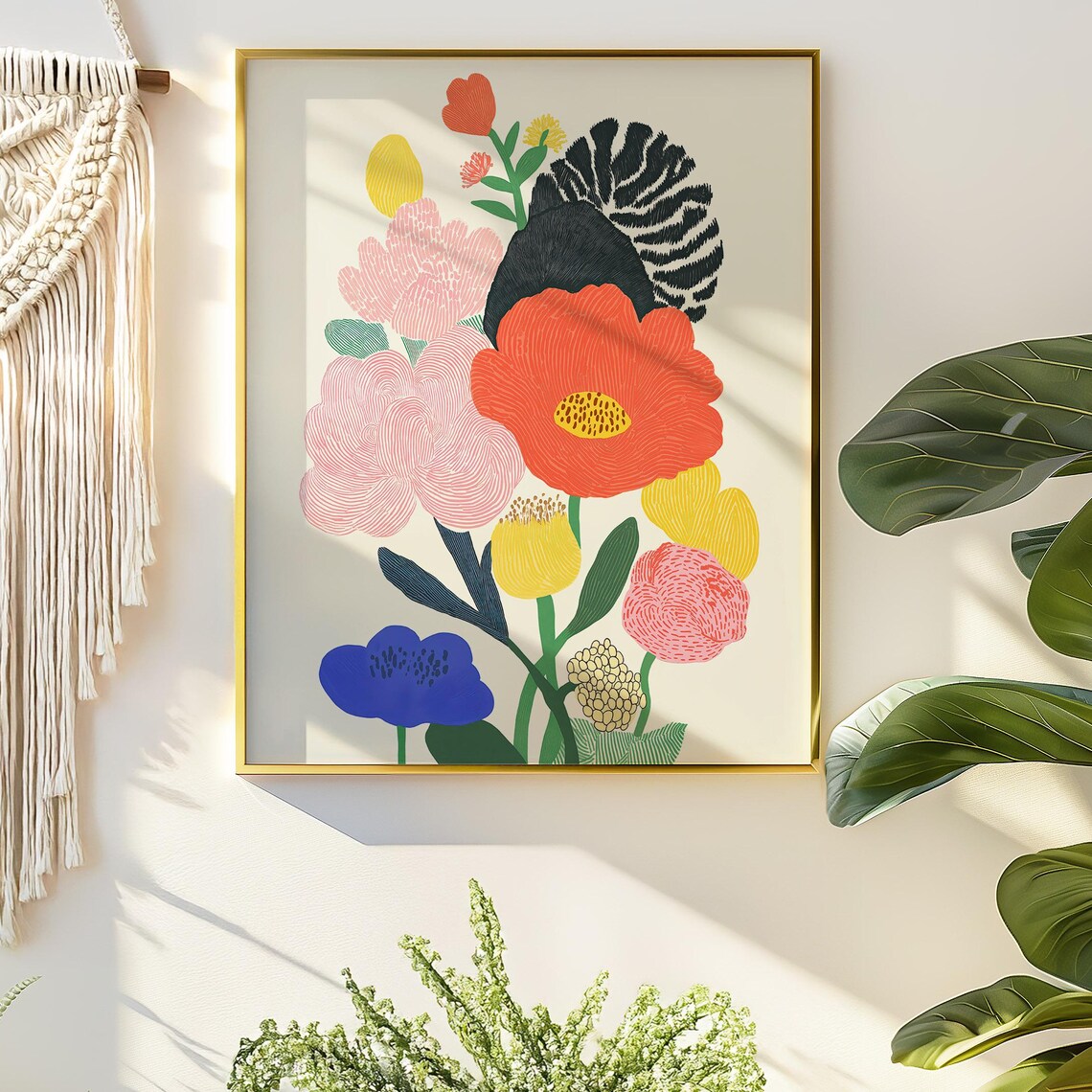 Vibrant Abstract Floral Print Colorful Botanical Poster Modern Boho Wall Art