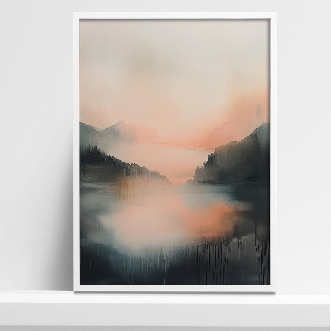 Misty Mountains in Soft Peach Haze Abstract Landscape Poster