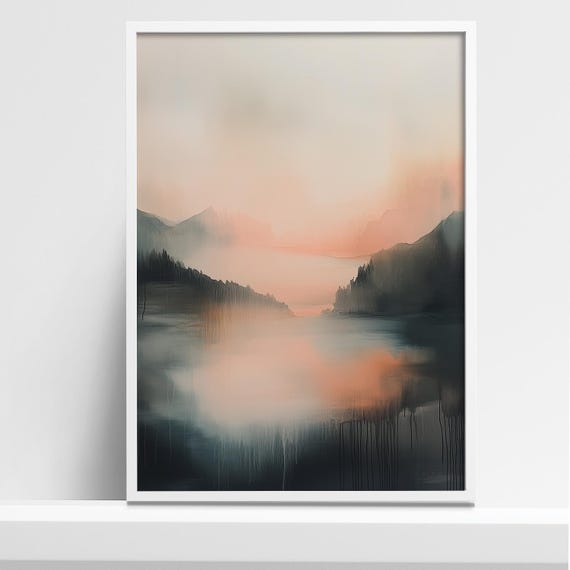 Abstract Nature Inspired Landscape Wall Art Serene Misty Mountain Scene