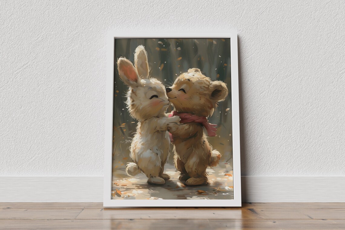 Adorable Bunny and Bear Giclee Art Print, Nursery Decor - Image 2