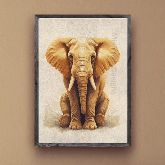 Elegant Elephant Poster Highquality Wildlife Illustration Boho Wall Art In Warm Natural Tones Pdf Din A1a5