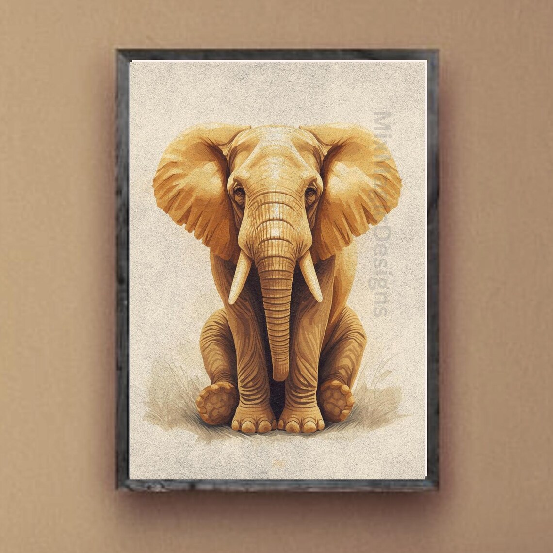 Elegant Elephant Poster Highquality Wildlife Illustration Boho Wall Art In Warm Natural Tones Pdf Din A1a5