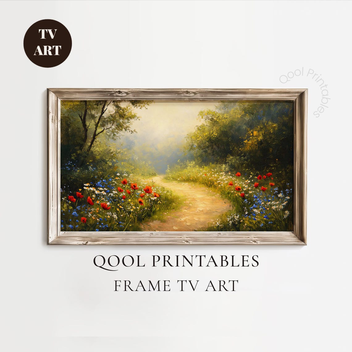 Impressionist Wildflower Garden Path Poppies Oil Painting Wall Art