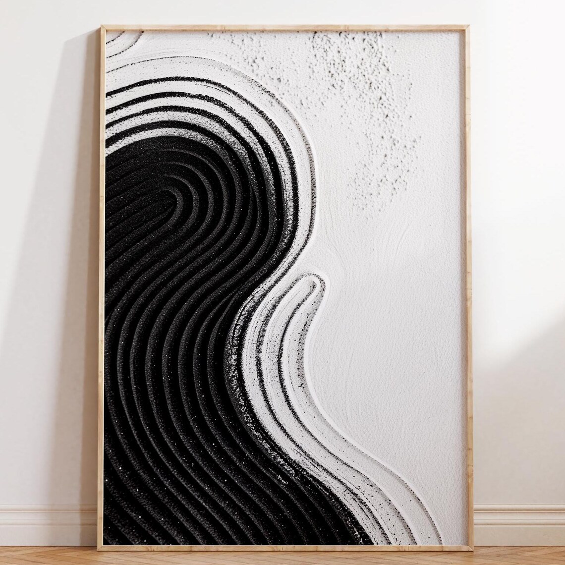 Black White Ripple Art, Japandi Zen Minimalist Print