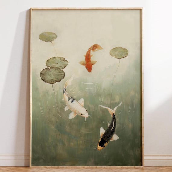 Koi Fish Pond Japandi Zen Wall Art Print