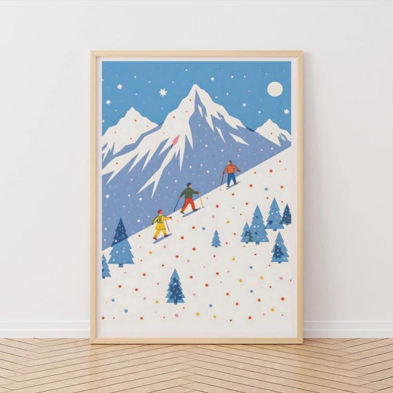 Retro Alps Hiking Print Nordic Mountain Art Poster