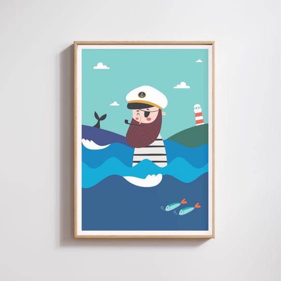 Nautical Sea, Lighthouse Whale Nursery Art Print
