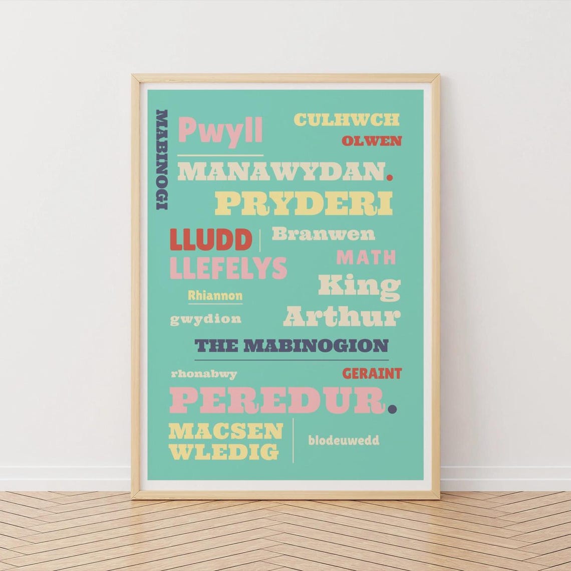 The Mabinogion Welsh Folklore Mint Green Typography Art Print