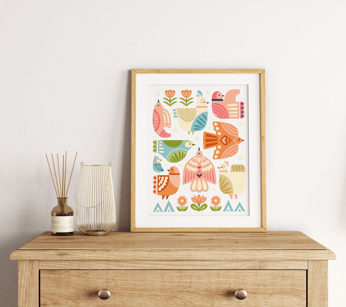 Folk Art Birds Art Print, Rustic Bird Home Decor - Image 3