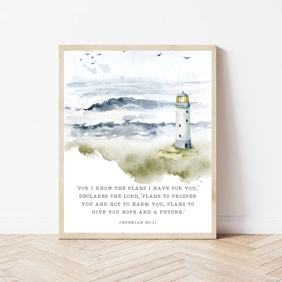 Jeremiah 2911 Hope And A Future Watercolor Lighthouse Scripture Poster