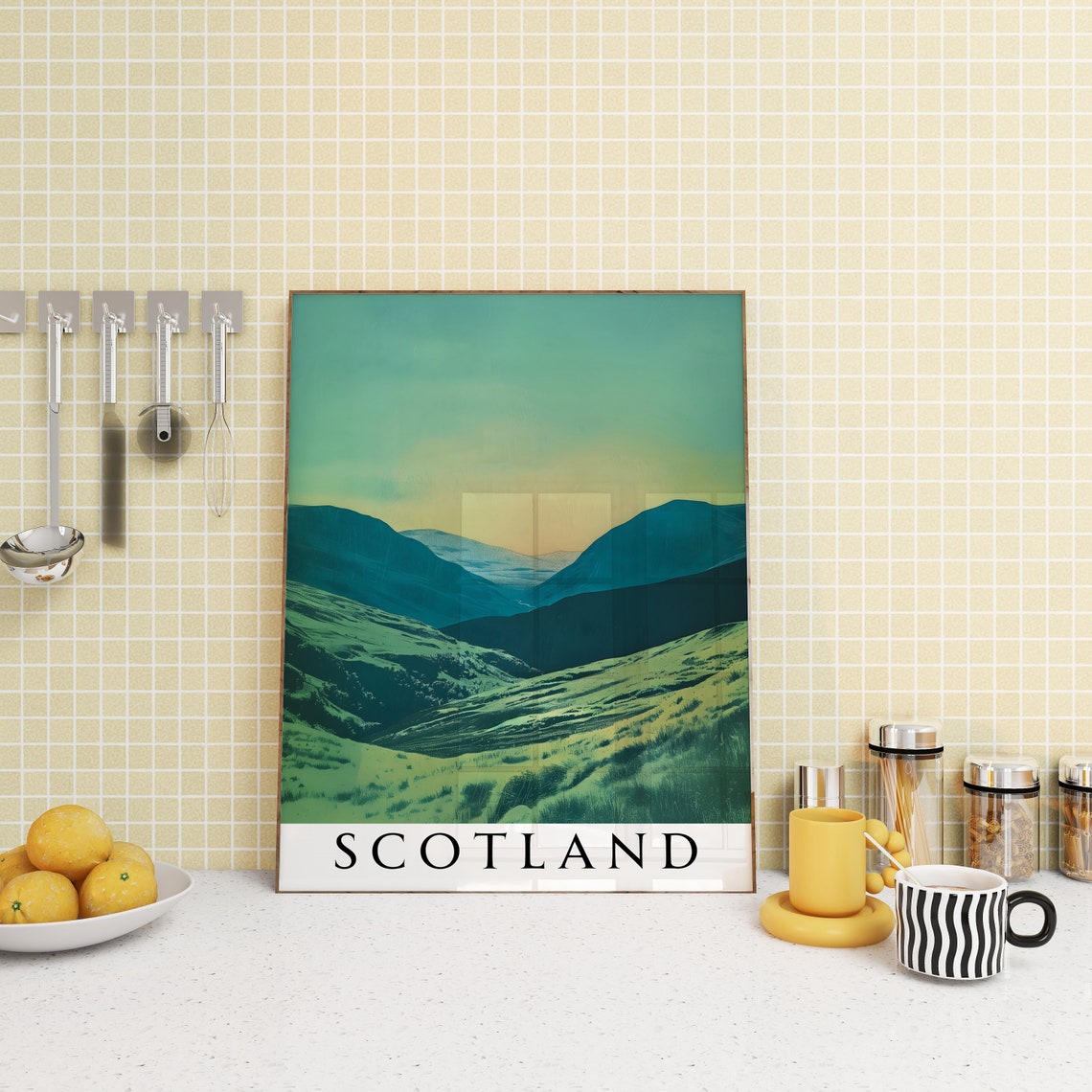 Scotland Teal Green Valley at Dusk Mountain Landscape Poster - Image 3