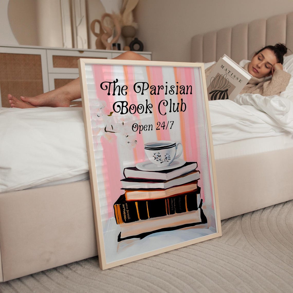 The Parisian Book Club Open 24/7 Stack of Books Painted Reading Poster - Image 2