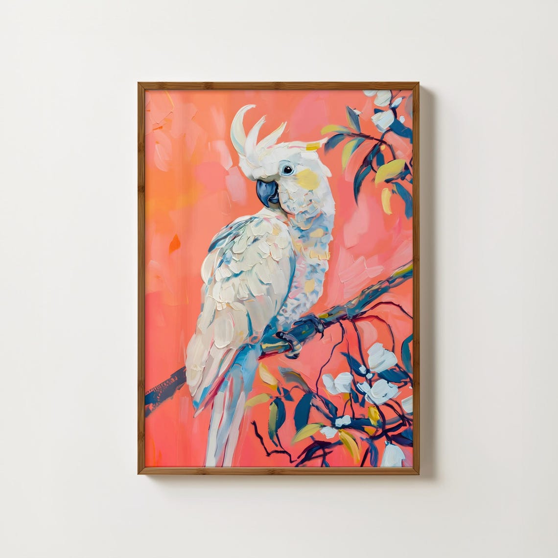 Sulphur Crested Cockatoo Coral Pink Tropical Bird Painting Poster