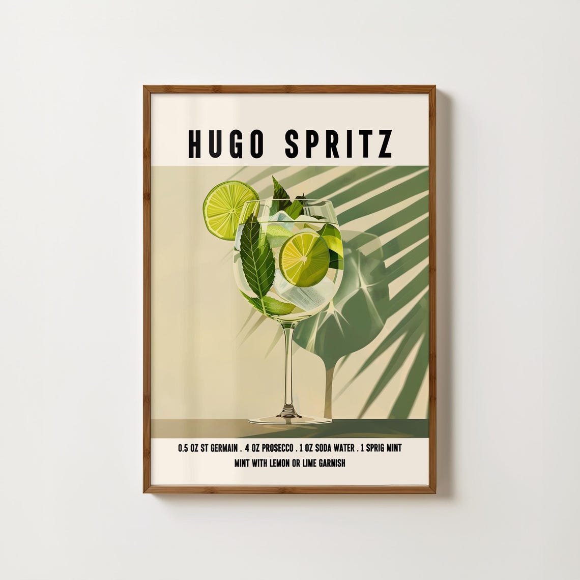 Hugo Spritz Cocktail Recipe Retro Bar Cart Decor Wall Poster