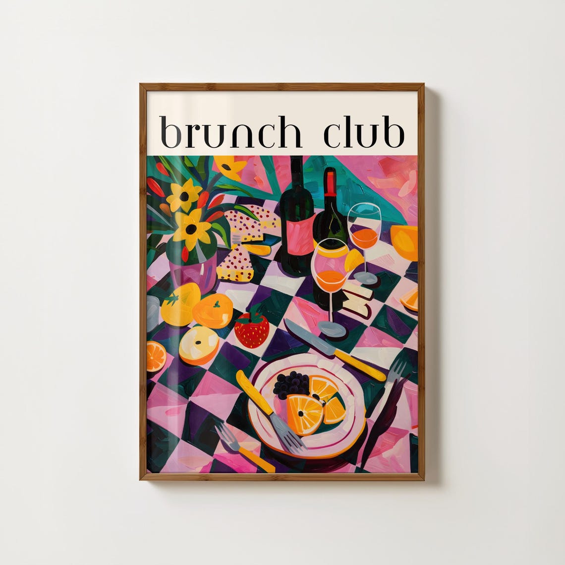 Brunch Club Colourful Wine and Fruit Still Life Table Poster