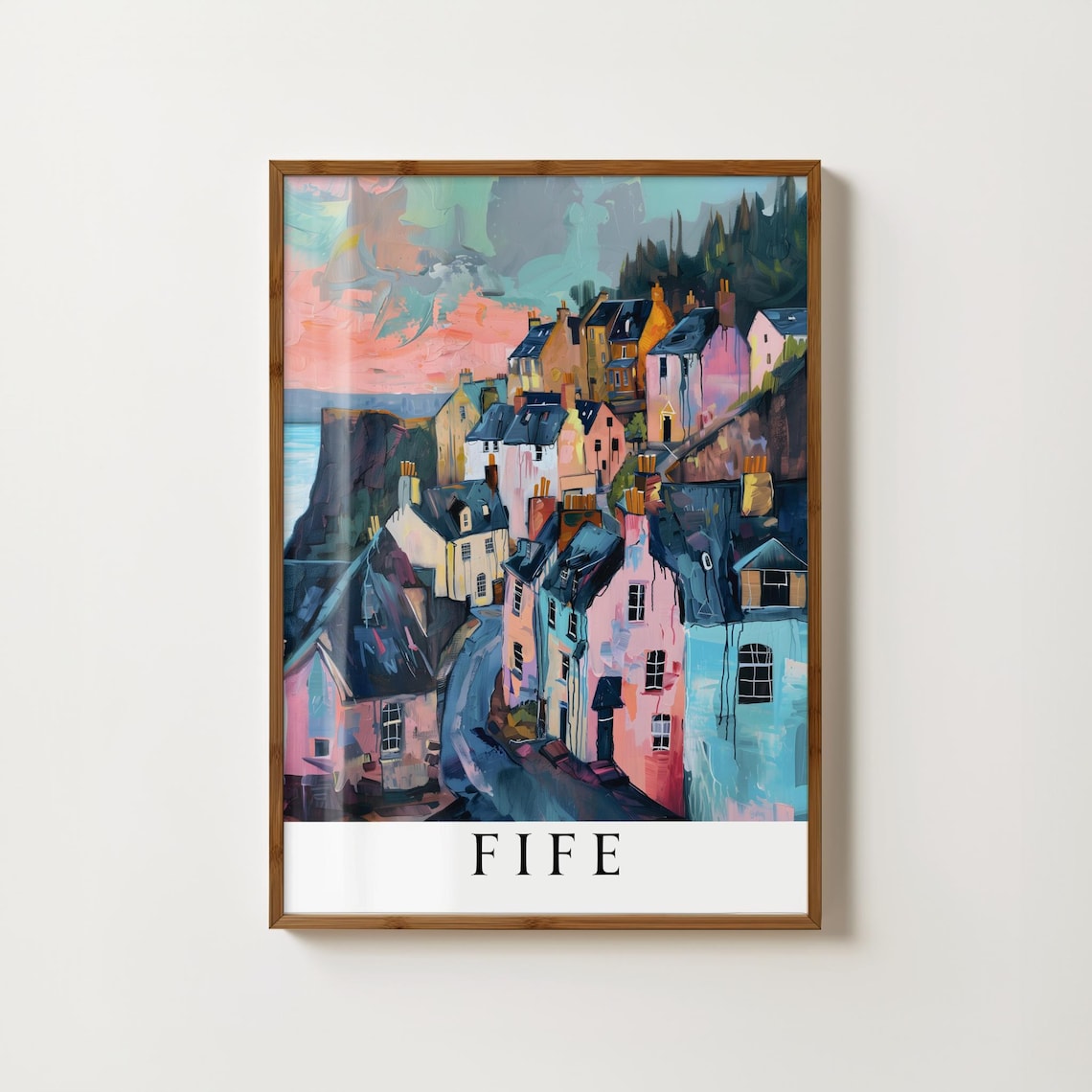 Fife Scotland Colorful Coastal Fishing Village Travel Art Poster