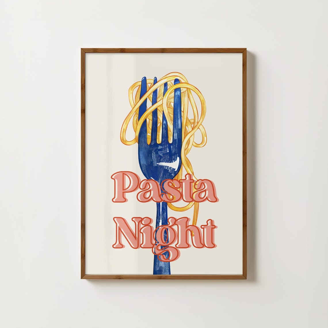 Pasta Night Spaghetti Fork Retro Typography Kitchen Decor Poster