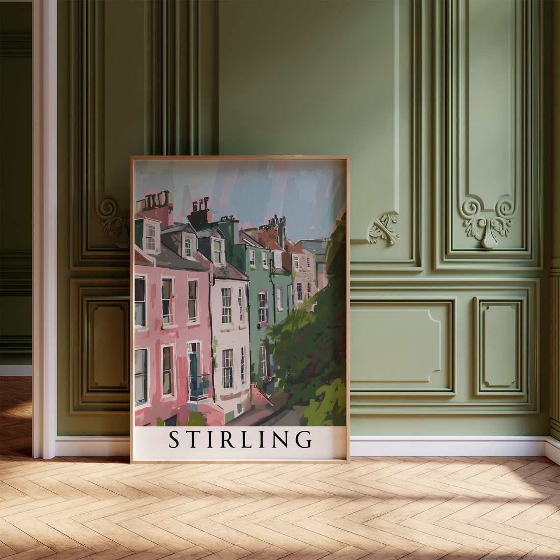 Stirling Colourful Pastel Townhouses Street Painting Art Poster - Image 3