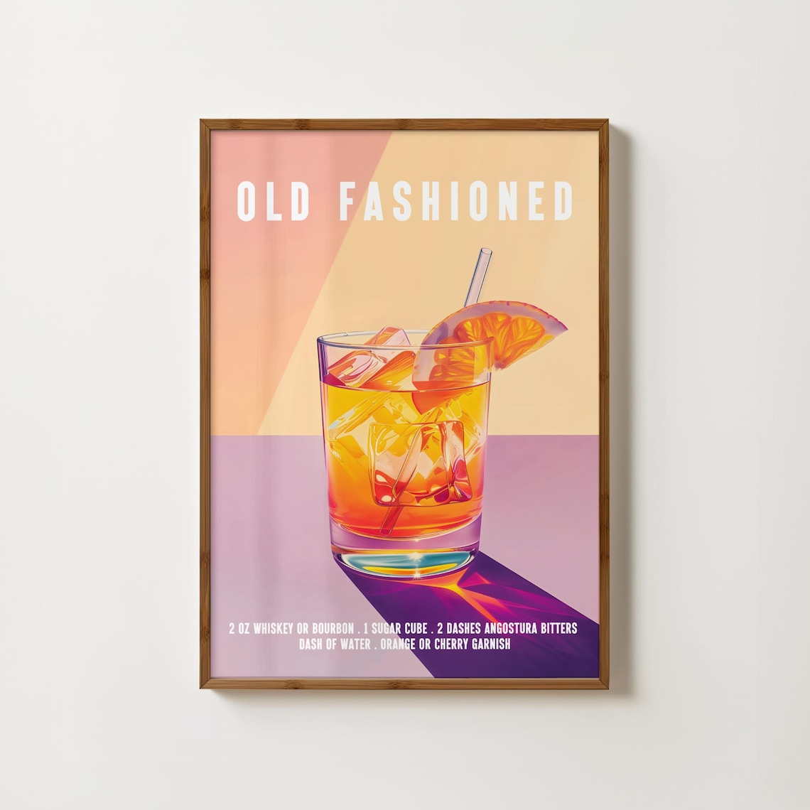 Old Fashioned Whiskey Cocktail Recipe In Pastel Pink Retro Artwork Poster