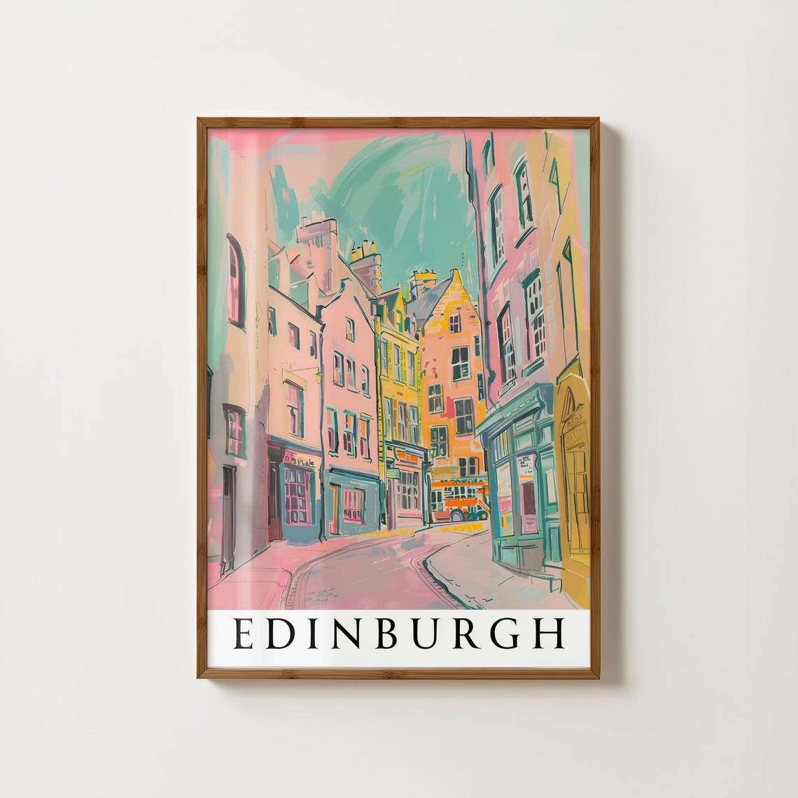 Edinburgh Old Town Street Scene Colourful Scotland Travel Poster