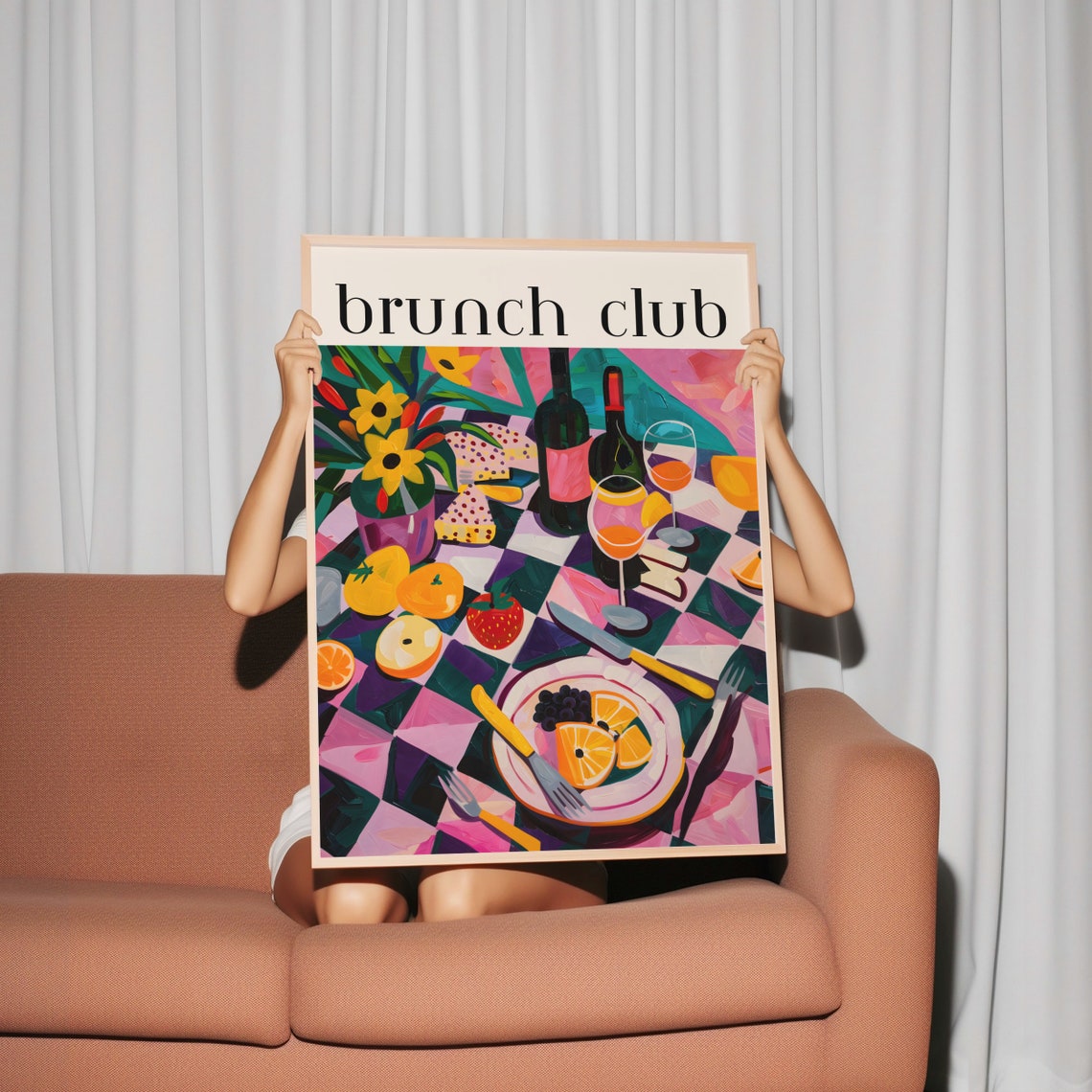 Brunch Club Colourful Wine and Fruit Still Life Table Poster - Image 2