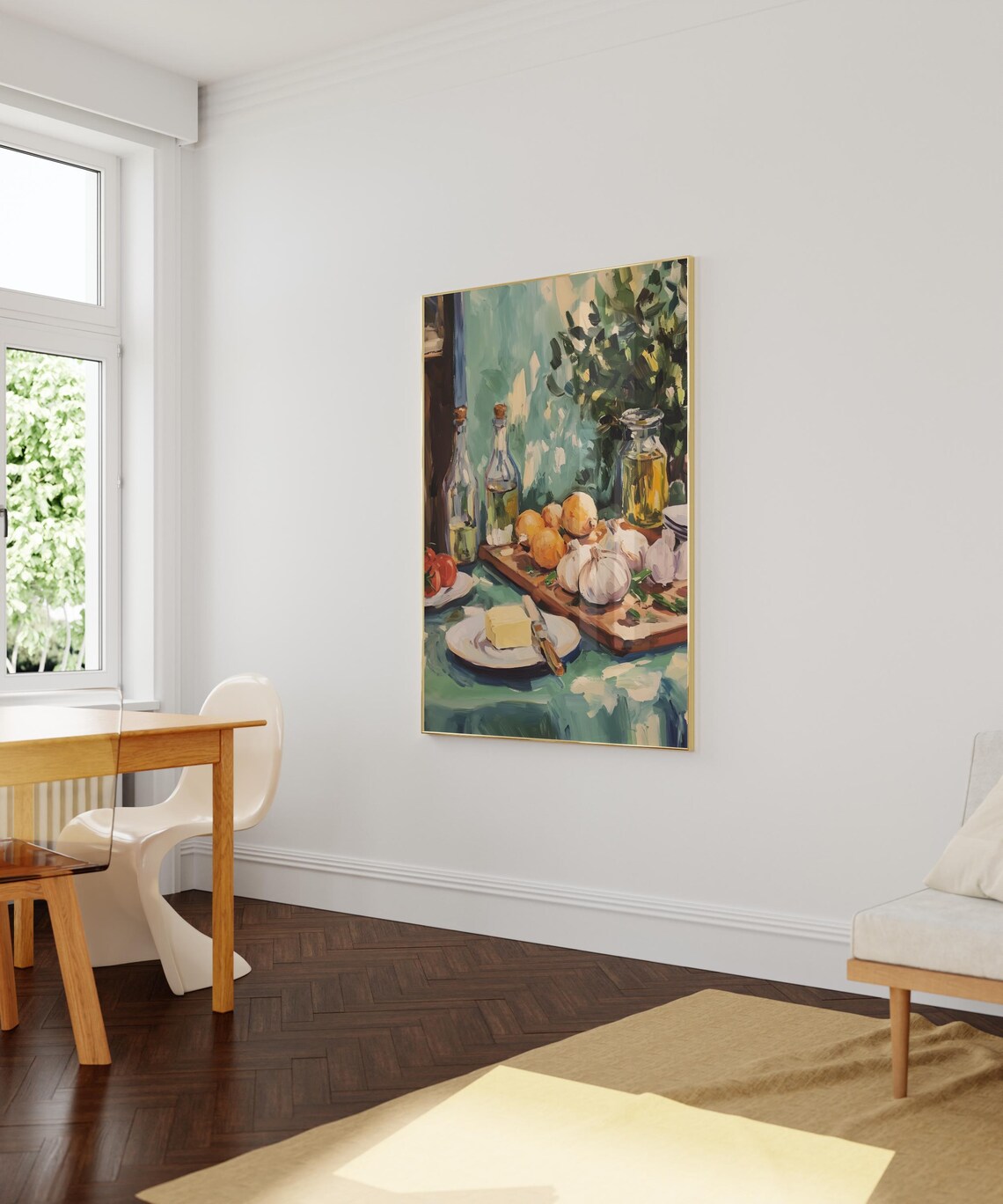 French Kitchen Still Life Garlic Onion Olive Oil Painting Poster - Image 3