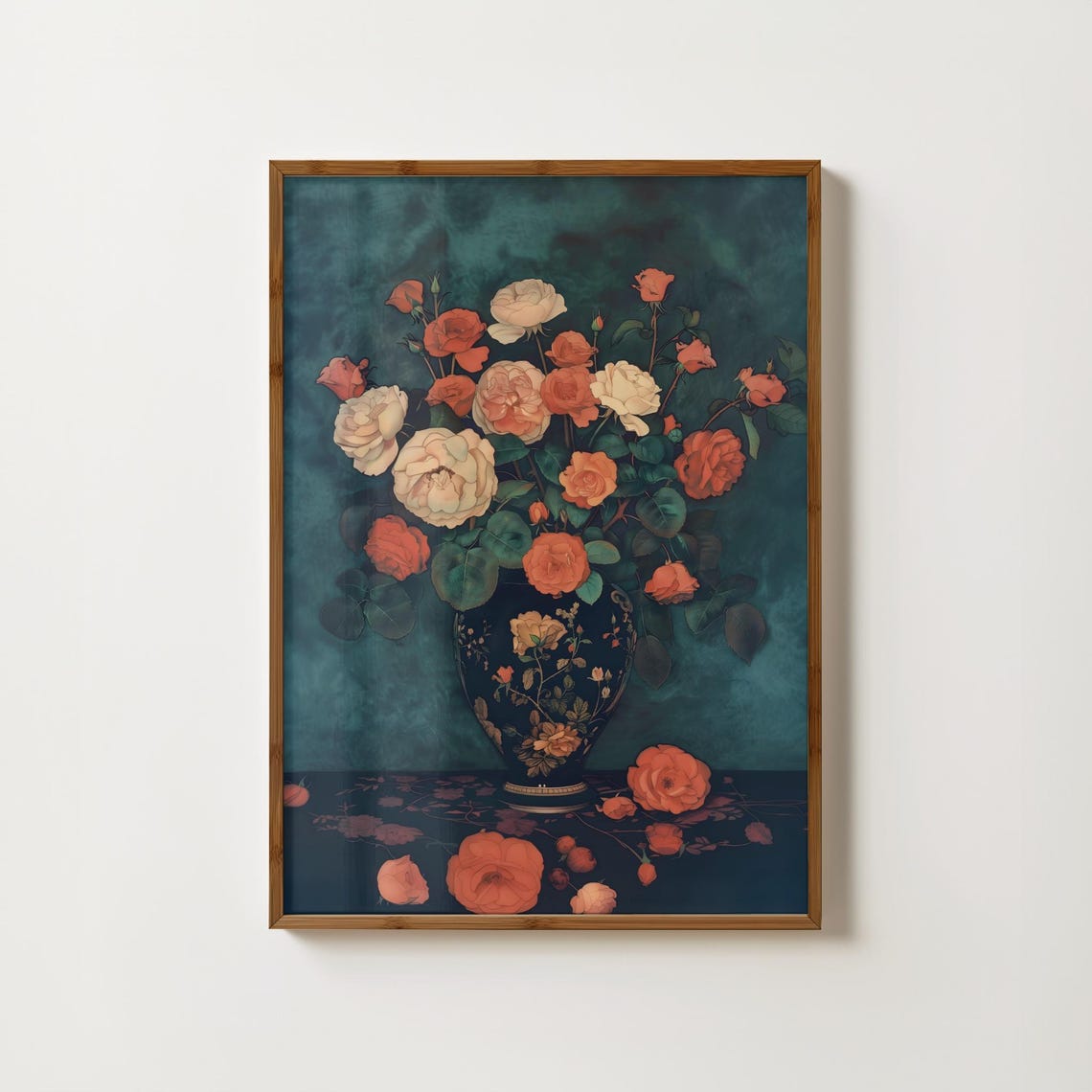 Moody Rose Print Vase Of Roses Painting Vintage Floral Decor Moody Oil Painting Gothic Flower Prints Moody Wall Art Antique Flower Poster