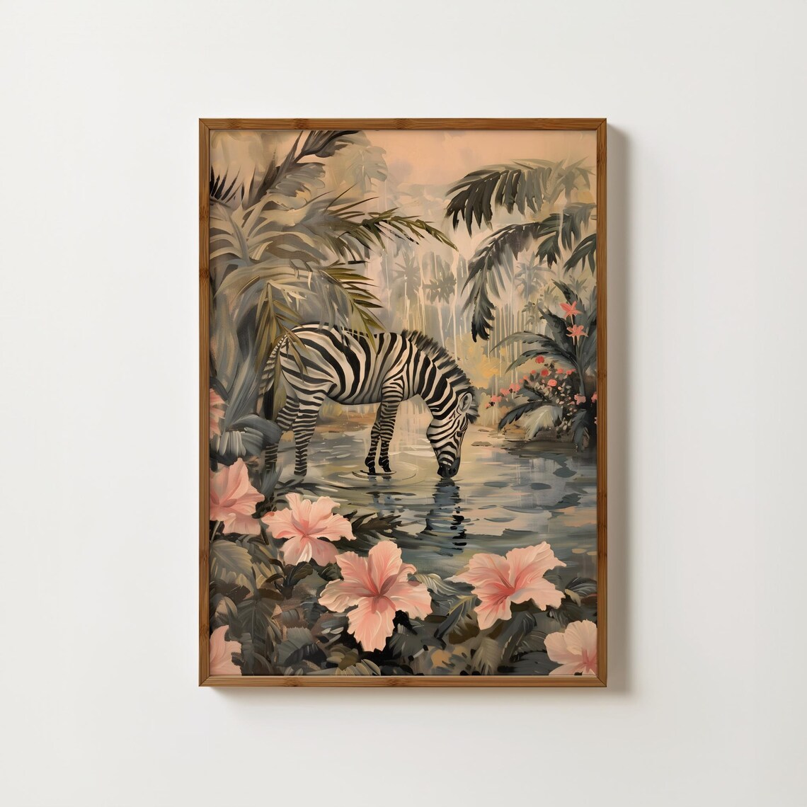 Zebra Jungle Print, Vintage Botanical Safari Poster