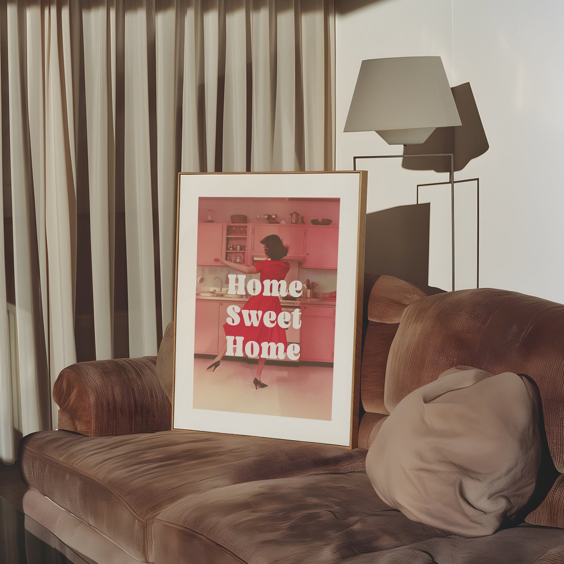 Home Sweet Home Retro Red Kitchen Dancing Woman Quote Poster - Image 3