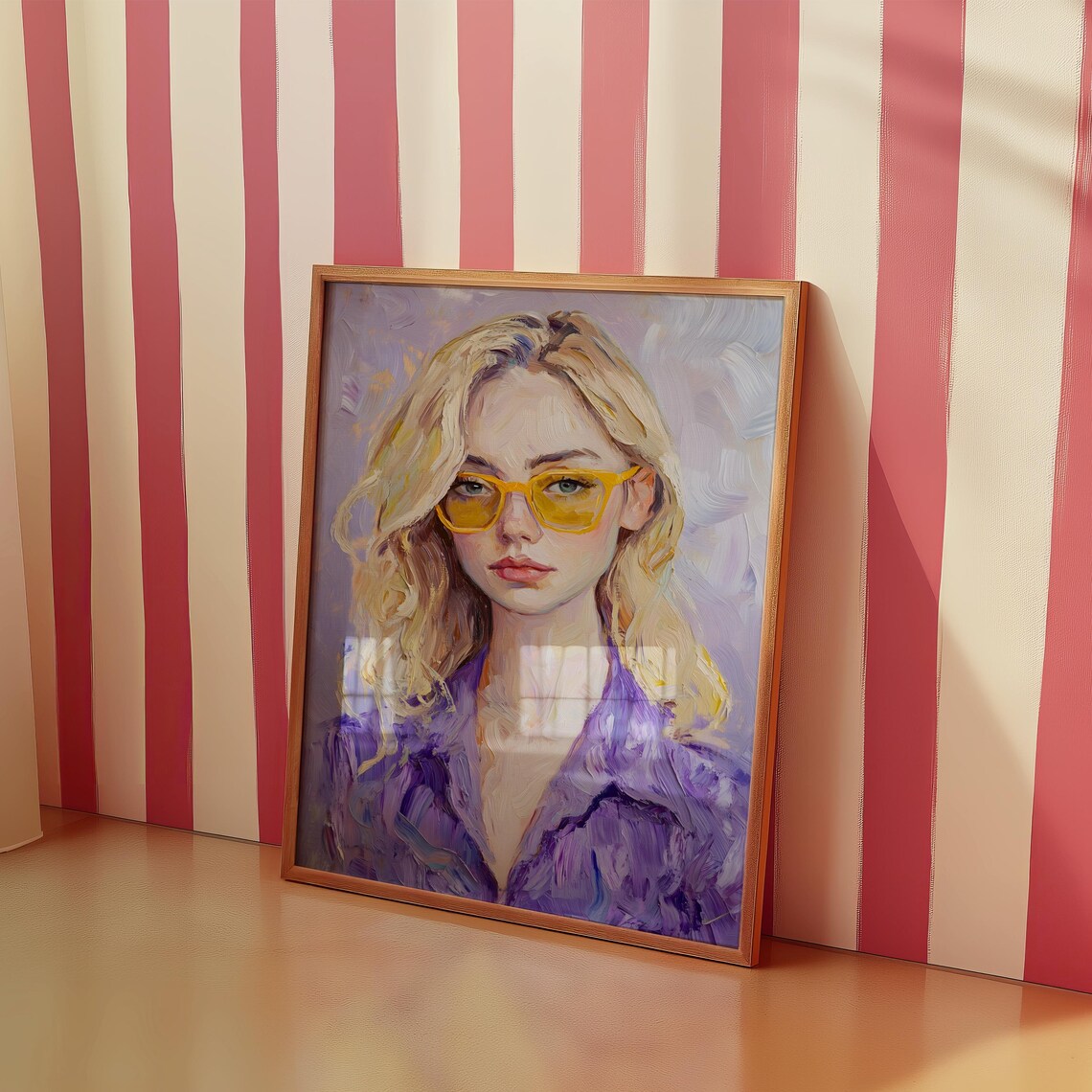 Woman In Purple Top With Yellow Glasses Modern Portrait Art Print - Image 3