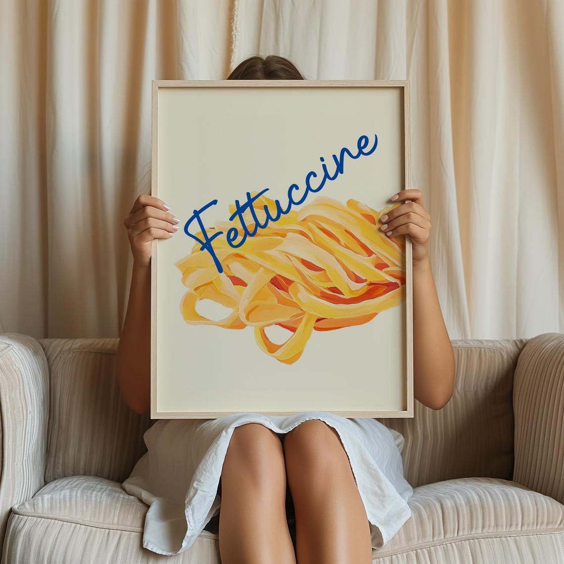 Fettuccine Painted Noodles Blue Script Typography Food Poster - Image 2