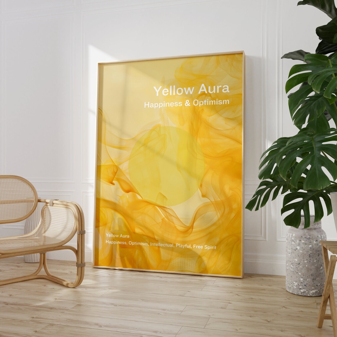 Yellow Aura Happiness and Optimism Swirling Smoke Spiritual Wall Poster - Image 2