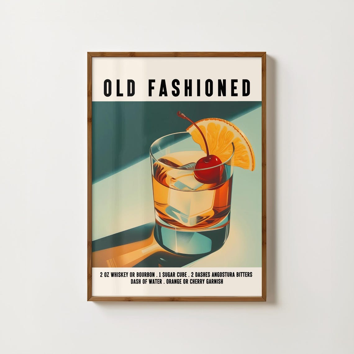 Old Fashioned Whiskey Cocktail Recipe Vintage Bar Decor Art Print