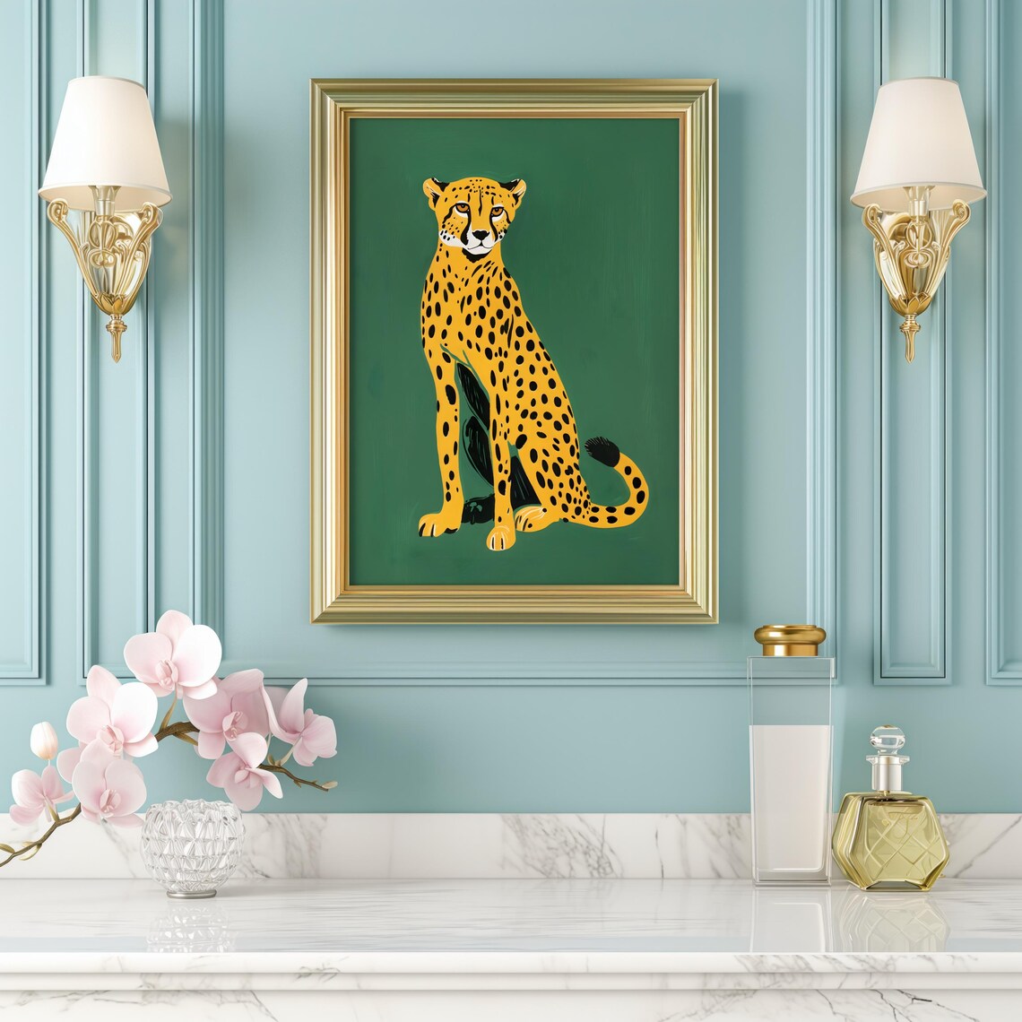 Green Cheetah Wall Art Print, Eclectic Bohemian - Image 4