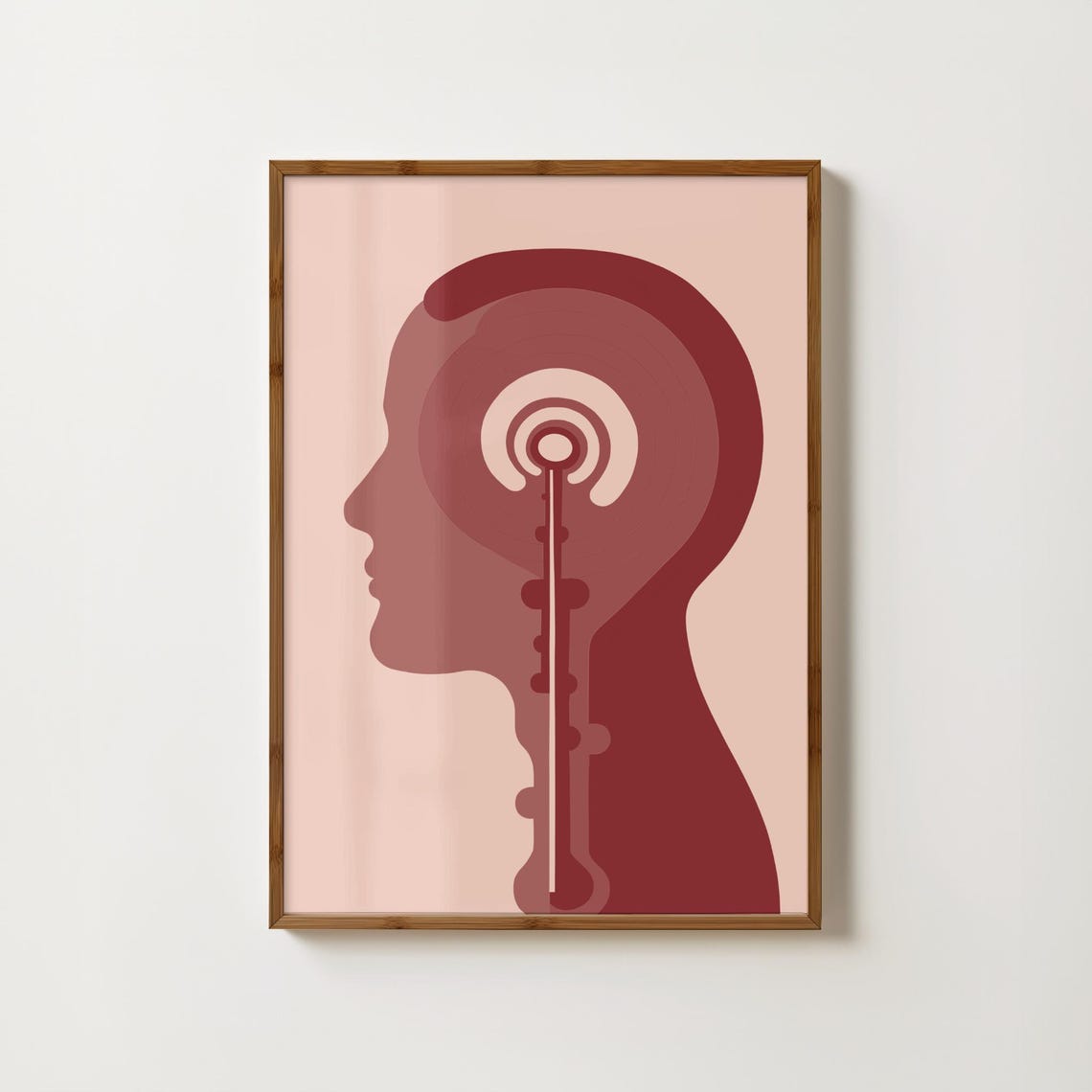 Abstract Profile Head With Spiral Key Motif In Deep Rose Tones Poster