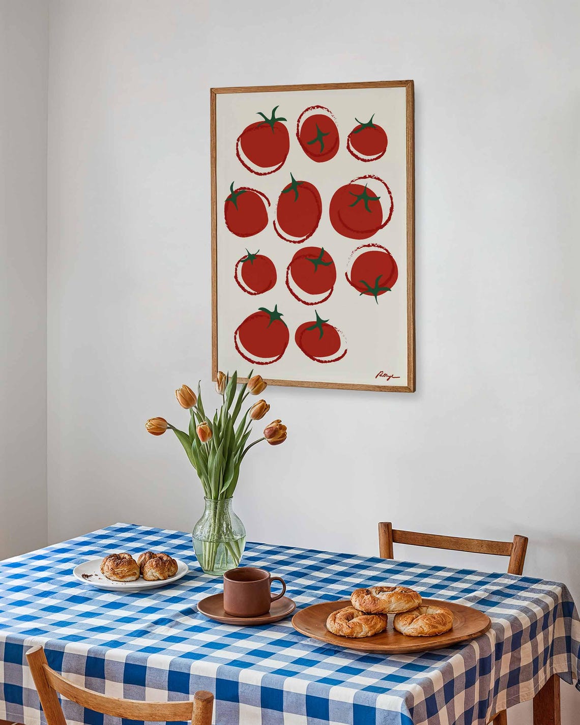 Retro Tomato Grid Hand Drawn Midcentury Kitchen Decor Poster