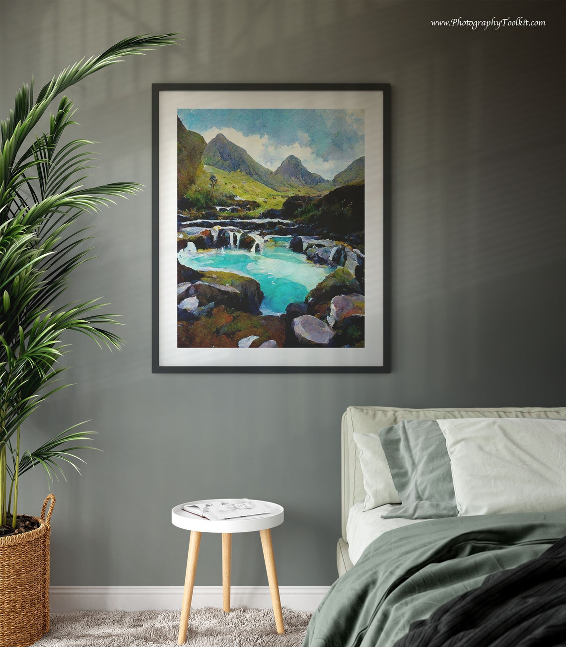 Turquoise Waterfall Pool Nestled in a Rocky Mountain Valley Poster - Image 3