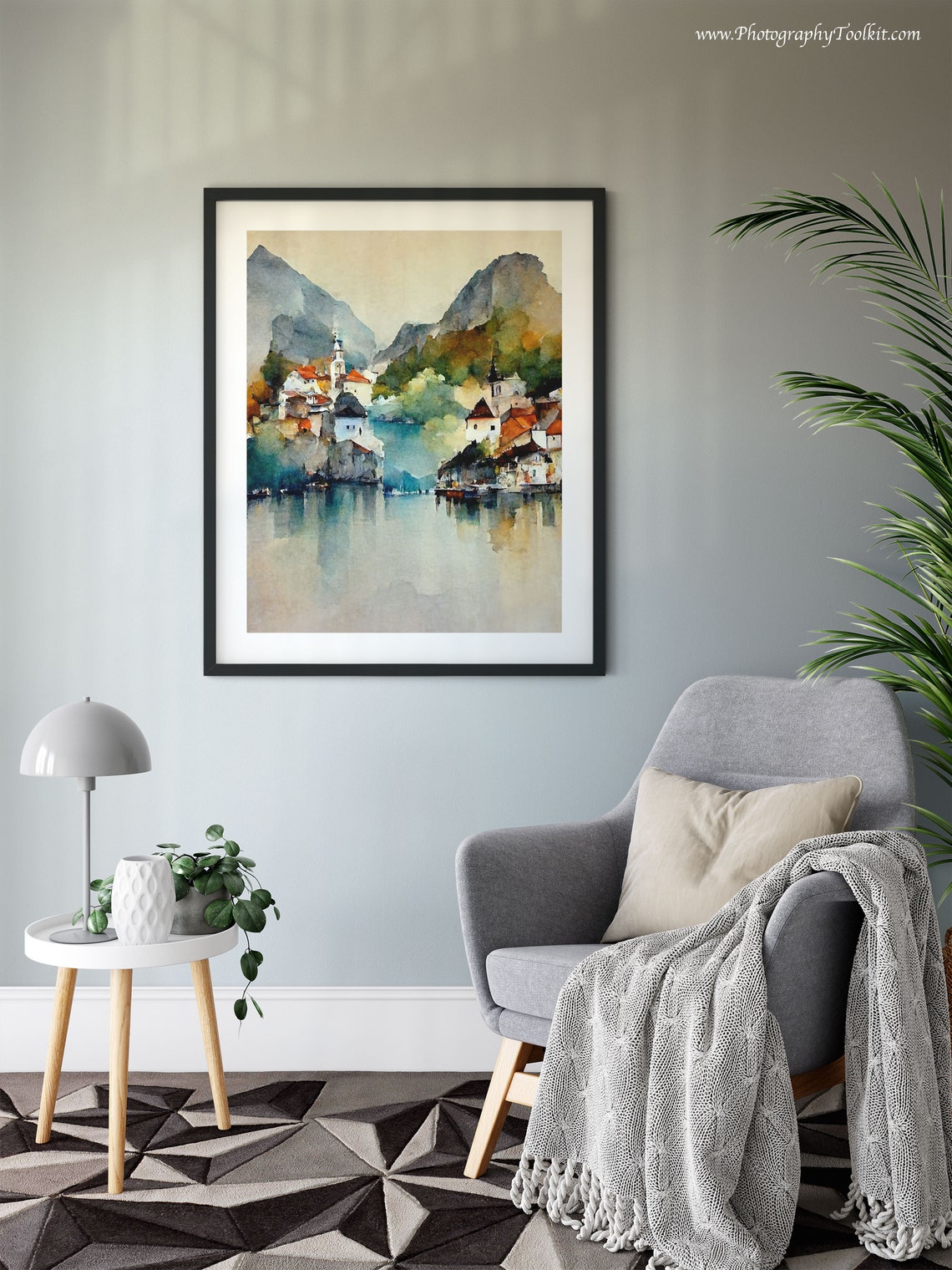 Hallstatt Austria Alpine Lake Reflection Watercolor Scenic Poster - Image 6