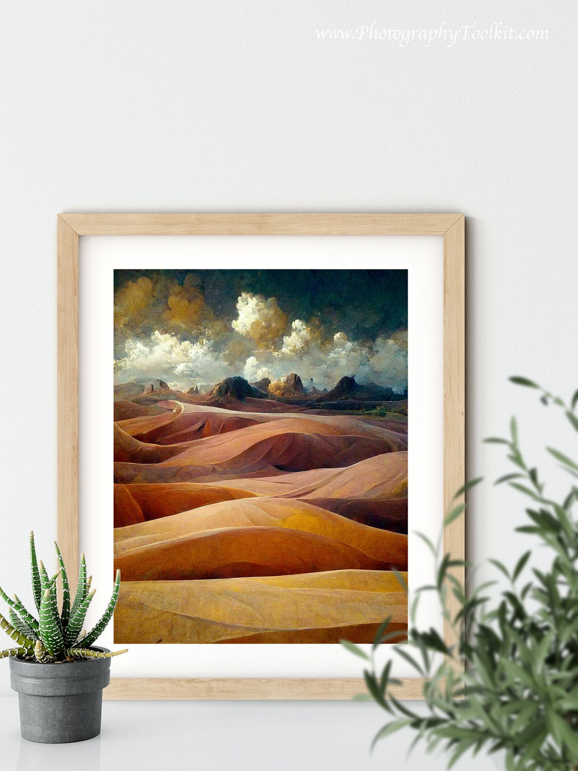 Rose Pink Desert Dunes Dramatic Clouds Desert Landscape Art Poster - Image 5