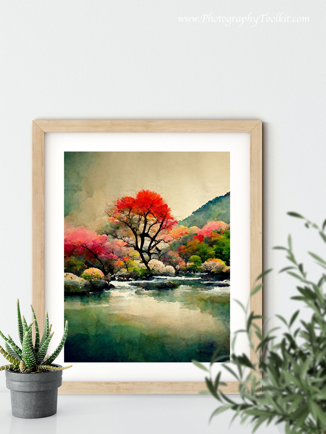Japanese Autumn Maple River Mountain Watercolor Serene Travel Poster - Image 5