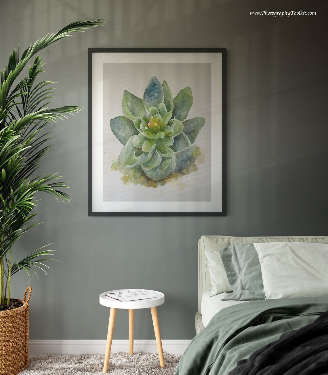 Succulent Watercolor With Pink Blooming Center Lovely Plant Poster - Image 2
