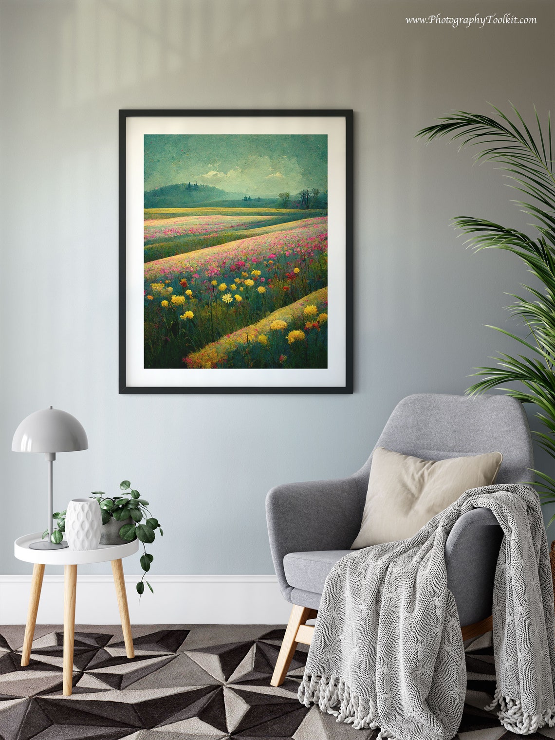 Vibrant Wildflower Meadows Rolling Under a Teal Sky Colorful Poster - Image 6